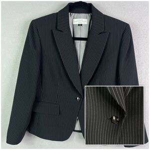 Tahari Arthur S. Levine Blazer Womens 6P Pinstripe Notched Lapel Office Black